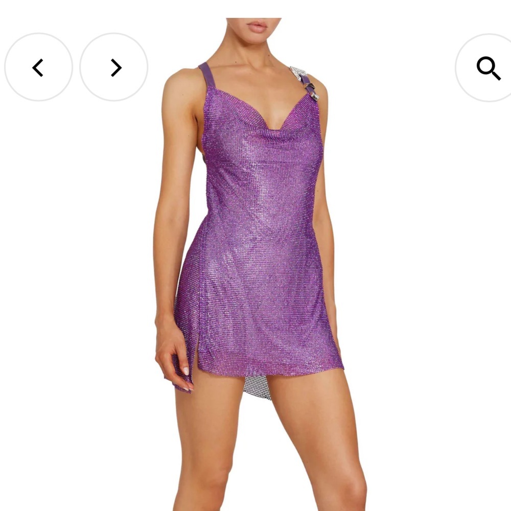 NWT Purple Crystal Rhinestone Chainmail Mini Dress - Picture 2 of 4
